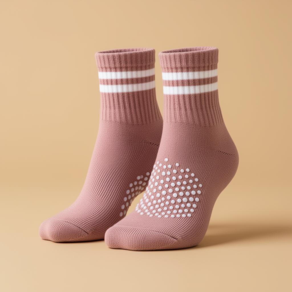 Dusty pink pilates grip socks
