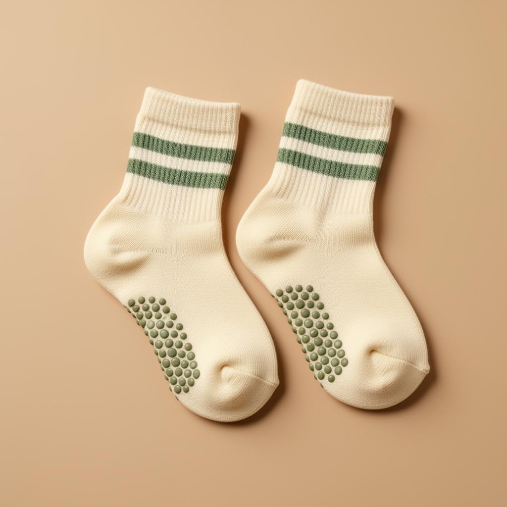 Cream and sage pilates grip socks